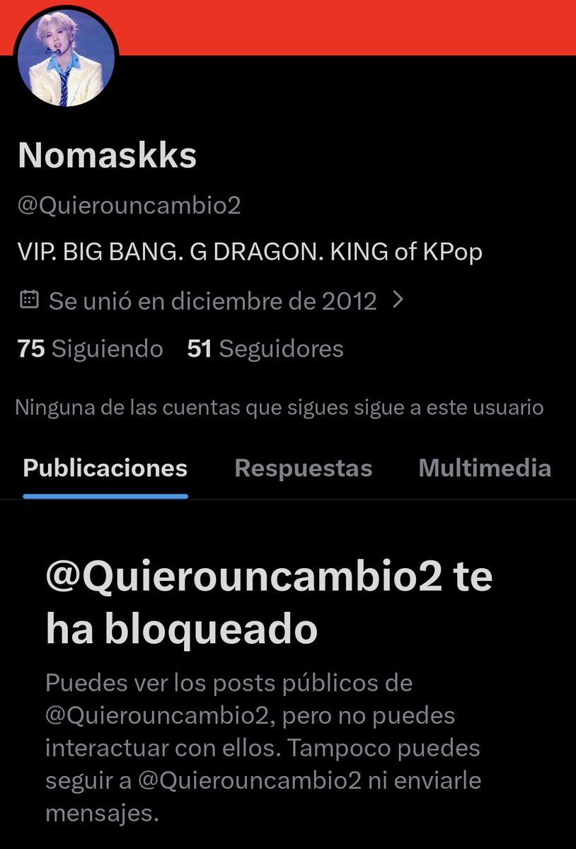Me comentaba un tweet de Seungri y me bloqueaba para que no le pudiera responder 

<a href="/Quierouncambio2/">Nomaskks</a> eres una naca ridícula