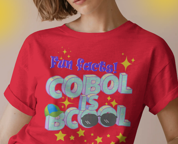 shirtparking's tweet photo. Check out this awesome 'COBOL IS BCOOL – Funny Retro Coding Design for Program...' design on @TeePublic! https://t.co/LUiJ9uNCBr #Cobol #MainframeLife #Cobolprogramming #LegacySystems #Shirtparking #CoolProgramming https://t.co/BhfaBsxRda