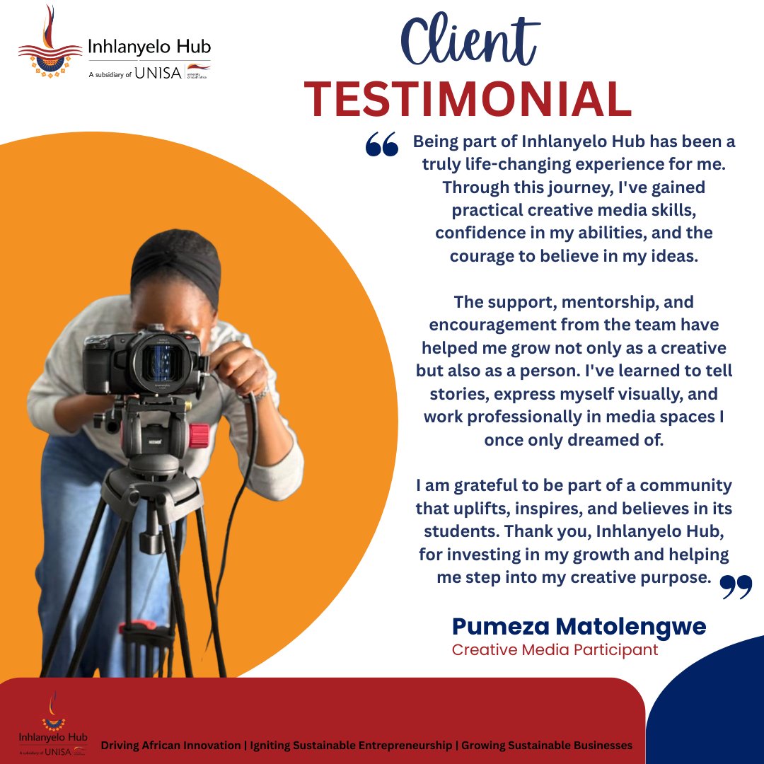 Inhlanyelo_hub's tweet image. “Being part of Inhlanyelo Hub has been life-changing. I’ve gained creative media skills, confidence, and the courage to believe in my ideas. I’m grateful to be part of a community that uplifts and inspires.” – Pumeza Matolengwe
#InhlanyeloHub #creativejourney