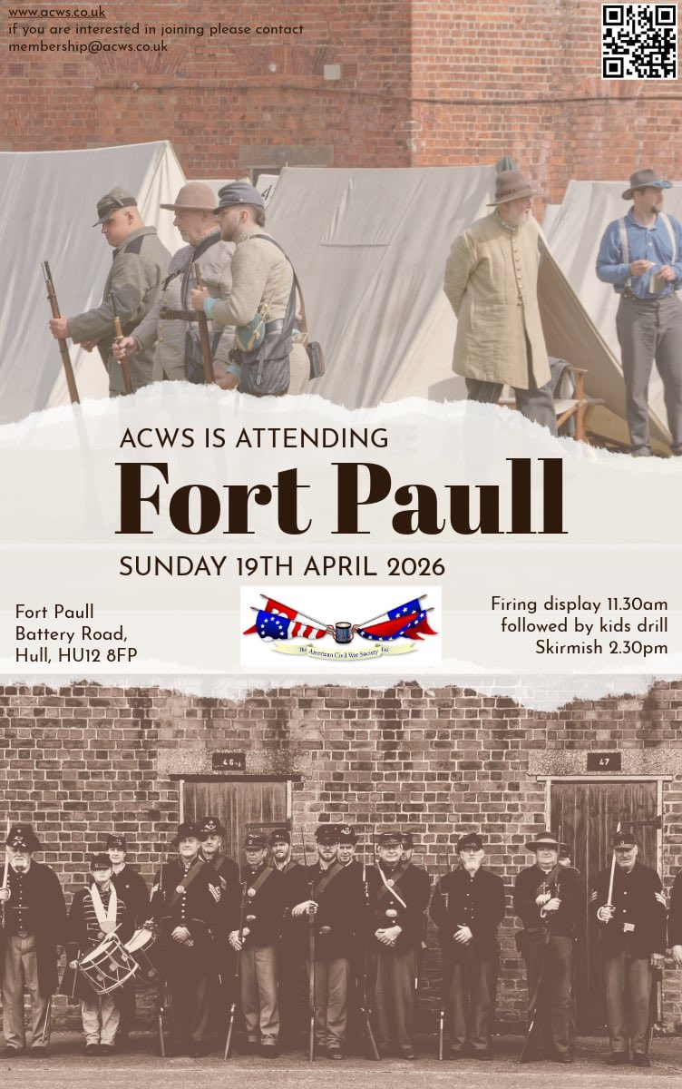ACWSUK's tweet image. Our next event! Sunday 19th April, Fort Paull, Battery Road, Hull, HU12 8FP.
Come along &amp;amp; say hello 👋
#FortPaull
#ACWSUK 
#LivingHistory  
#CivilWarReenactment 
#Reenactors
#ACW
#AmericanCivilWar
#HistoryAlive
acws.co.uk 🇬🇧🇺🇸