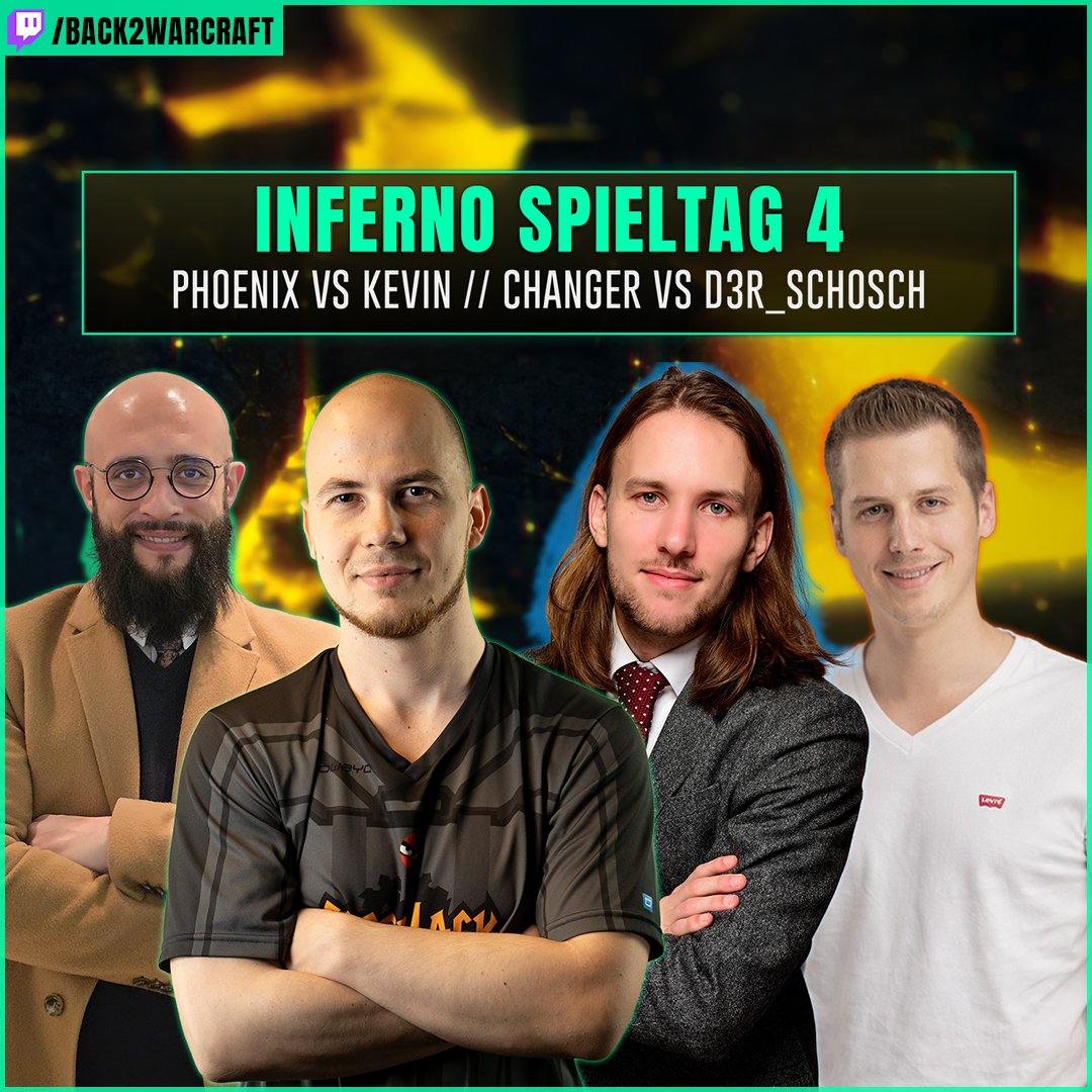Back2Warcraft's tweet photo. DACH INFERNO - Spieltag 4 Part II

Kevin muss nach den Siegen von Leon &amp; Edo nachziehen, für PhoeNix gehts aber auch um Playoff Chancen!

Für Changer und Schosch is noch alles drin - beide sind manchmal etwas cheesy!

🟣Twitch > Back2Warcraft https://t.co/ZX7PZzcLt6