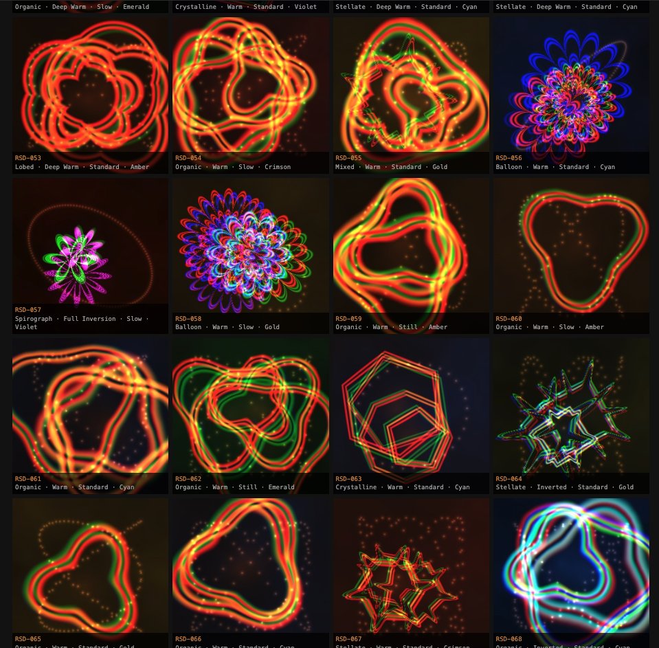 SQuinonesColon's tweet photo. More work on Residue for @fx_hash_ added a little bit of background nebula shape and a bit of nostalgia with Spirograph-like special shapes, still working on those to make them more defined. https://t.co/vNdbj6bXFU