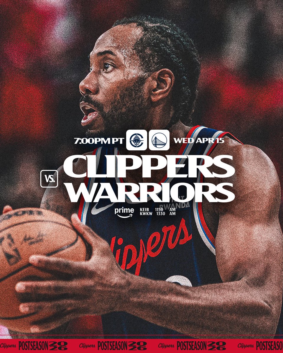 LAClippers's tweet image. IT’S GAME DAY, #CLIPPERNATION❗️

🕖 7:00PM PT
🆚 @warriors 
🎟️ bit.ly/3Q40Dvg
📺 @NBAonPrime 
👀 on.nba.com/3Qfup04
📻 KEIB 1150 AM, KWKW 1330 AM