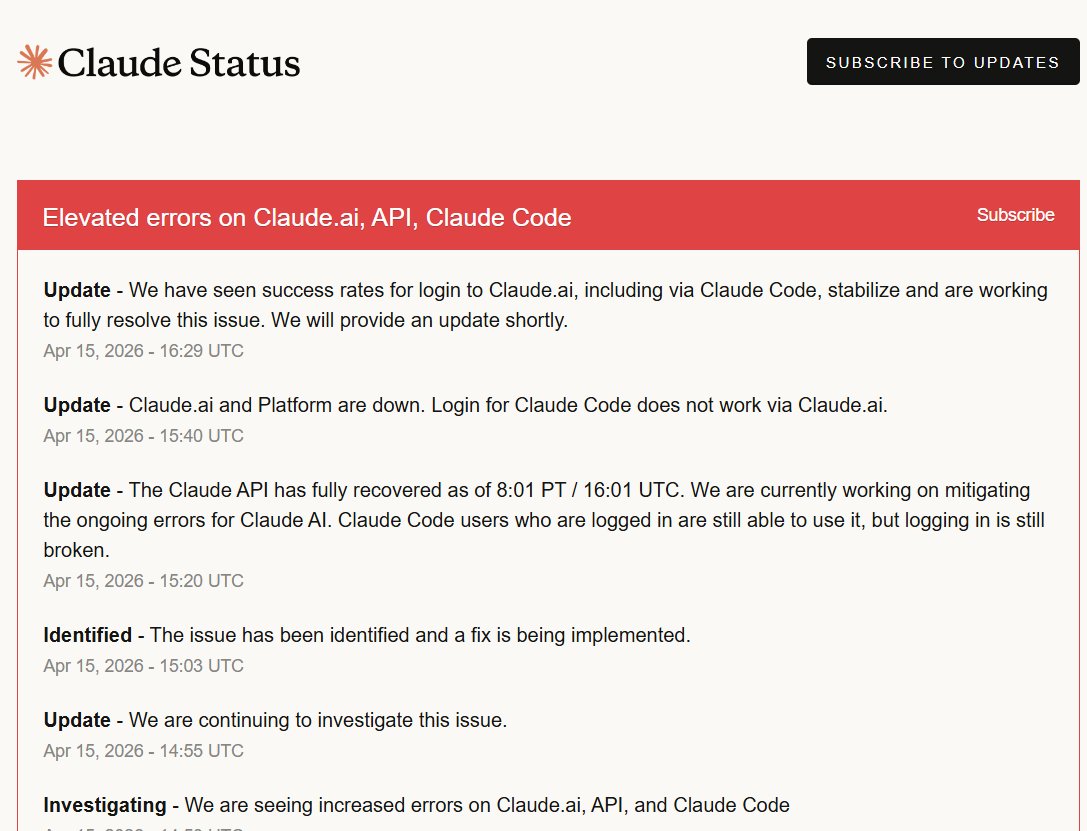 Chandran18691's tweet image. 🚨JUST CONFIRMED on their official status page: Claude is experiencing a widespread outage right now!   Thousands of us (including me) have zero access - no chats, no projects, nothing.  

Who's switching to ChatGPT/Gemini in the meantime?  #ClaudeDown #ClaudeAI #ClaudeOutage