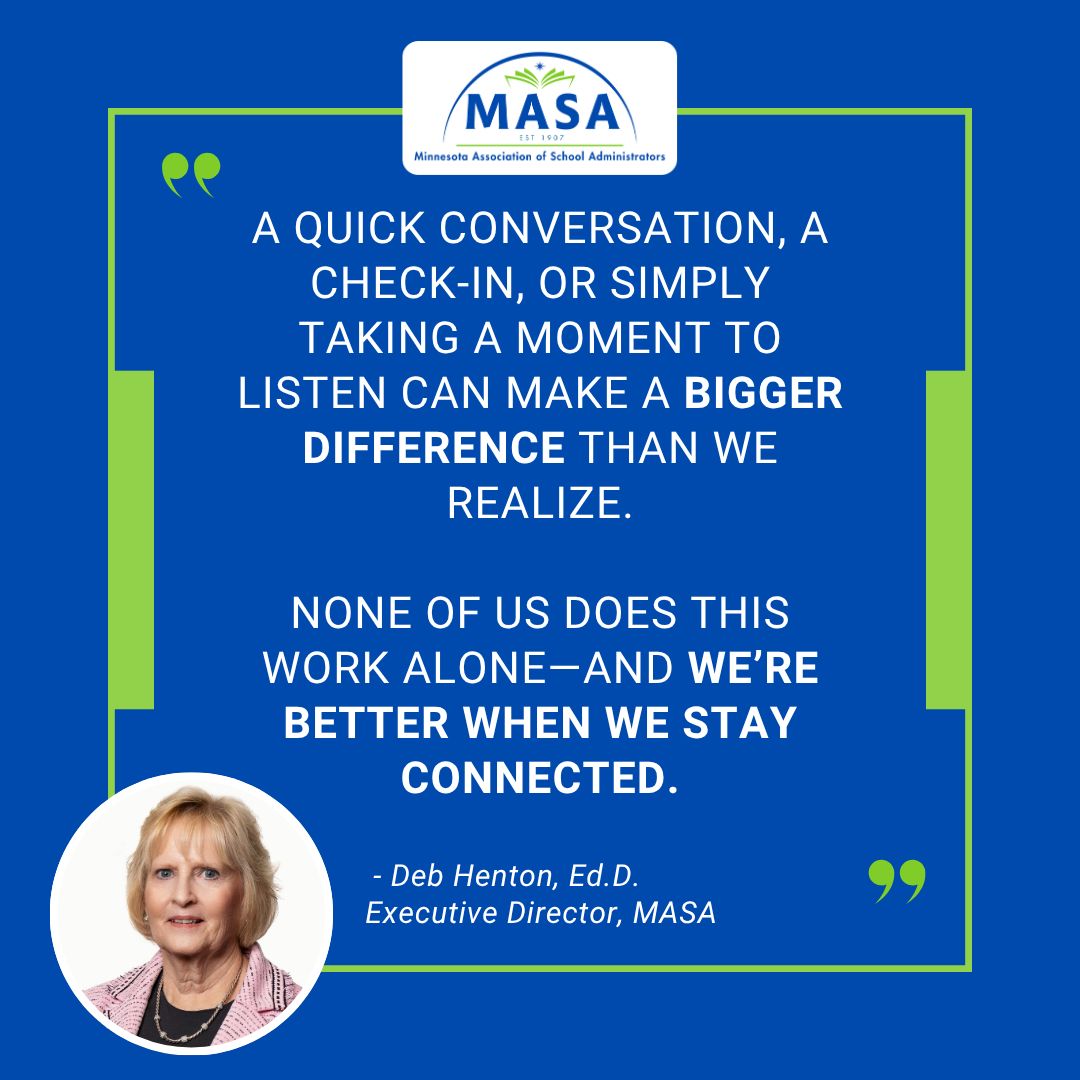 MNAssocSchAdm's tweet image. As we move into spring, Dr. Deb Henton reflects on a simple but powerful idea: connection matters. Read her full article: buff.ly/NUmTOc5 #publicschools #mnMASA #minnesota #education #leadership