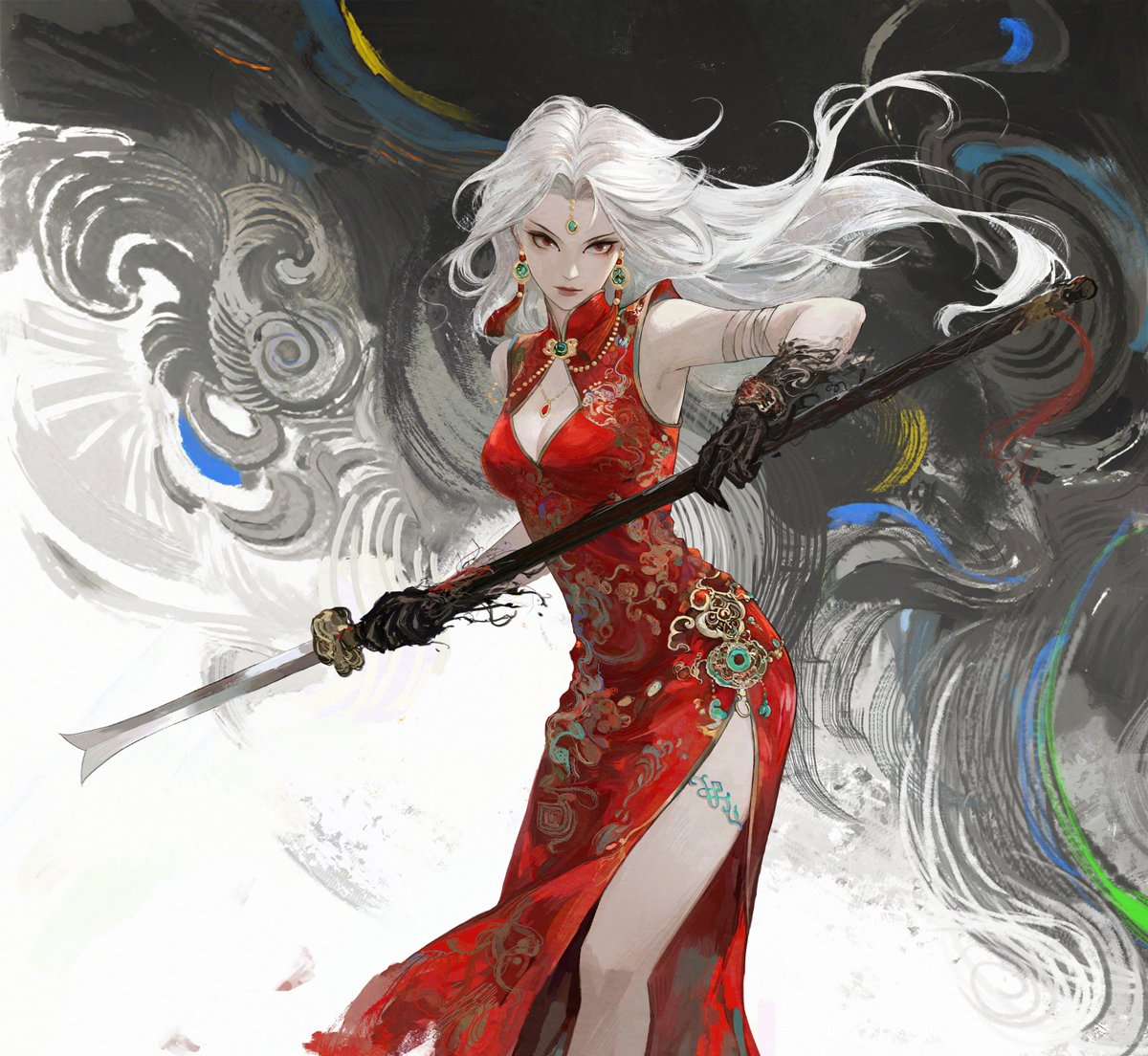 RuanZoe_'s tweet image. Cheongsam; Red Enchantress
 #ConceptArt #Illustration #CharacterDesign #cheongsam #Chinesestyle