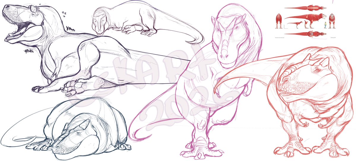 I keep forcing myself to draw dinos when im taking small  breaks from cmms
so have some rexies☺️