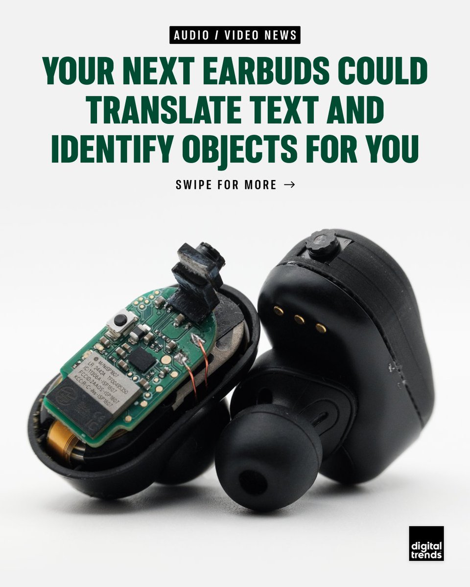 DigitalTrends's tweet image. University of Washington researchers built AI-powered earbuds with tiny cameras that answer questions about what you see in real time, hands-free.

#artificialintelligence #ai #technology #technews