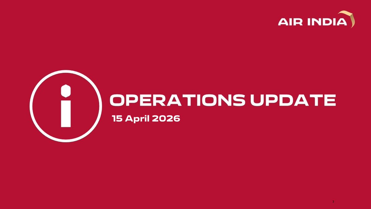 #TravelAdvisory  

Air India and Air India Express will continue to operate select services to and from West Asia on 16 April 2026, in accordance with regulatory approvals. Customers are advised to verify flight status via the airline websites or mobile apps before travelling to