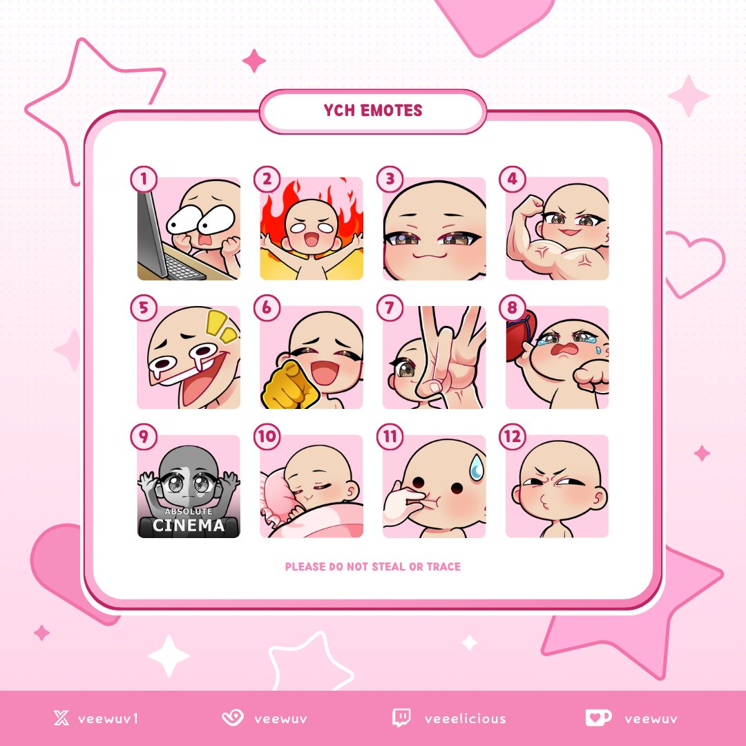 veewuv1's tweet photo. ╭──── · · ୨୧ · · ────╮
  COMMISSIONS OPEN
╰──── · · ୨୧ · · ────╯

୨୧ ・┆NEW YCH EMOTES - $12 each | $120 for 10pcs + 1 free emote

» ᴠɢᴇɴ.ᴄᴏ/ᴠᴇᴇᴡᴜᴠ https://t.co/cFp9qQuh6X