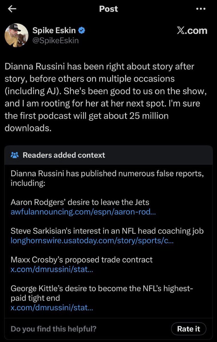 Ohdoctah's tweet photo. Sometimes you just gotta stfu and listen to reason! No journalist is perfect and acting like they are is embarrassing. Dianna Russini isn’t worse than let’s say Adam Sheffter because of course personal relationships matter… my problem is the AJ stuff felt like piling on and outside of AJ himself causing stories the extra always pointed to the patriots. Even if it’s what AJ wants there is collusion there!