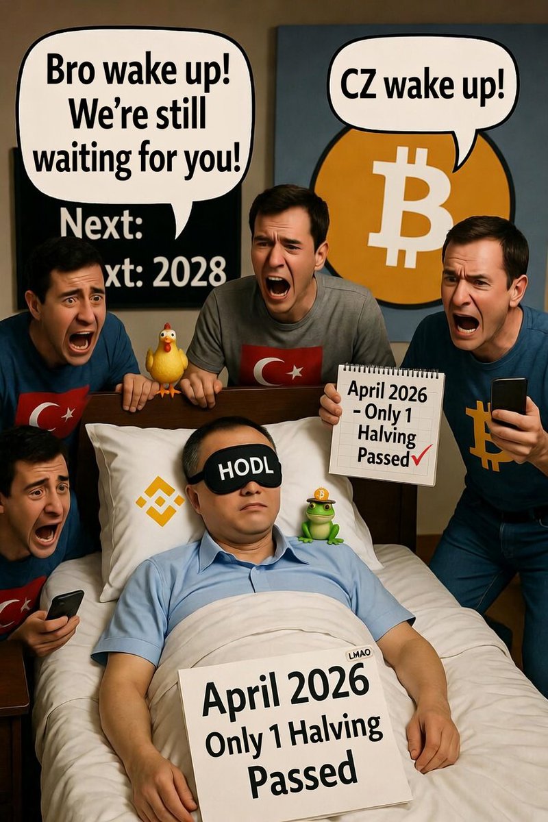RealSatooshi's tweet image. I’ve honestly lost count of how many halvings have happened since
Changpeng Zhao’s #CZ last tweet 😂

Come on man, wake up already  we’re still waiting for you 🤣
@cz_binance #bnb #BTC