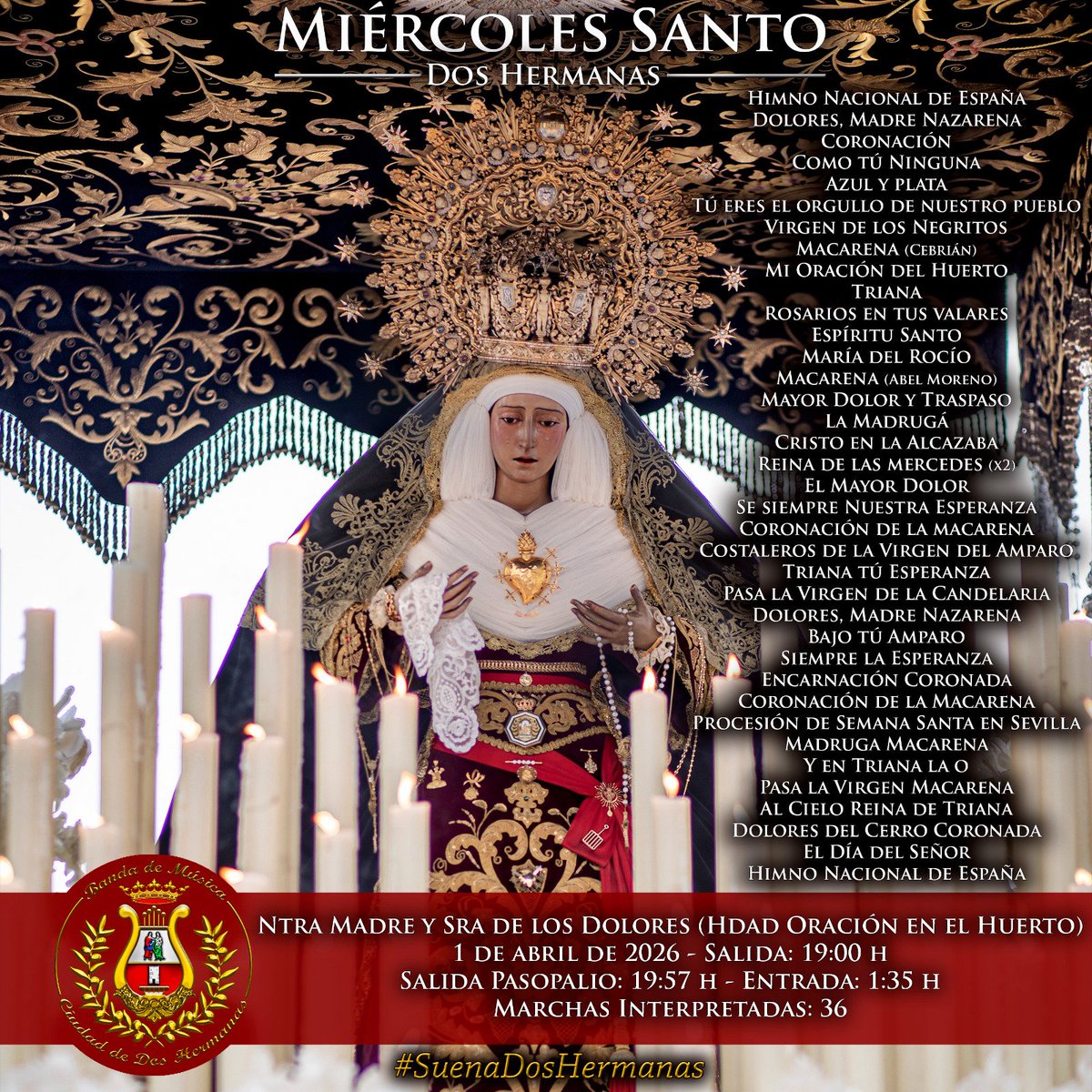 Os dejamos algunos datos de nuestra Semana Santa 2026.
#SuenaDosHermanas.
