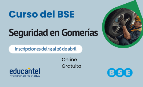 ✨¡Están abiertas las inscripciones para el curso Seguridad en gomerías del BSE a dictarse por Educantel! 
🔥usi.org.uy/cursos. 
👉Inicio en Educantel: 4 de mayo.
👍Consultas a educantel@antel.com.uy
