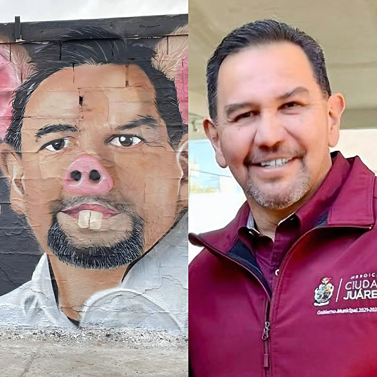 IJ0ACHIM's tweet image. Alcalde de Ciudad Juárez, Chihuahua, Cruz Pérez Cuéllar, mandó arrestar a los artistas urbanos que pintaron una imagen satírica del morenista. 🤦‍♀️

El mural lo muestra con características animales, lo que causó molestia en el aspirante a gobernador. 👇

#Mural #ArteUrbano #Censura