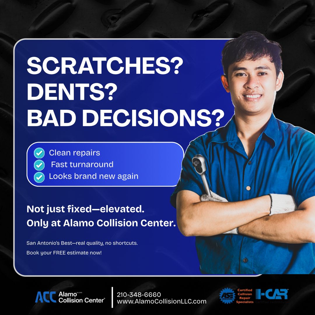 AlamoRepairs's tweet image. 🚗 Scratches? Dents? Bad Decisions?

At Alamo Collision Center, we turn damage into flawless results with expert repairs.

🔧Why drivers trust us:
✅Clean, precision repairs
⚡Fast turnaround times
✨Showroom-quality finish

📞Call us: (210) 348-6660

 #AutoBodyRepair #DentRepair