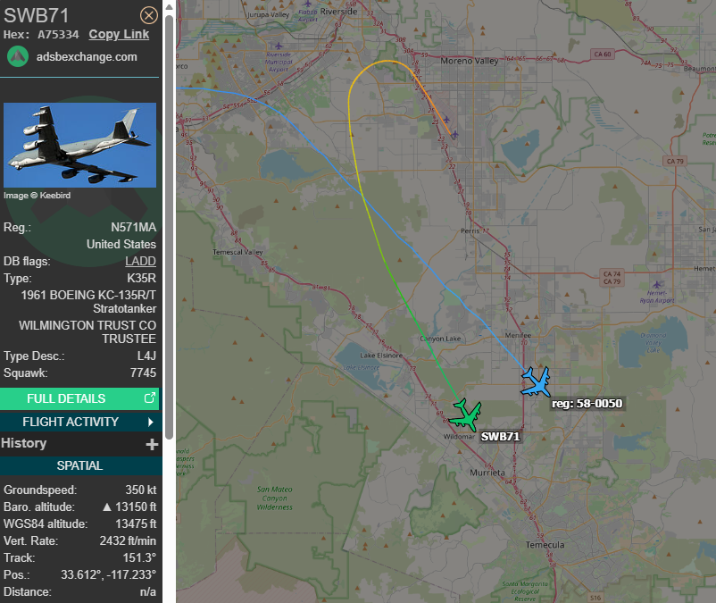 Similar to the other day, 1x KC-135T out of Yuma (KYNL) likely tanking ...