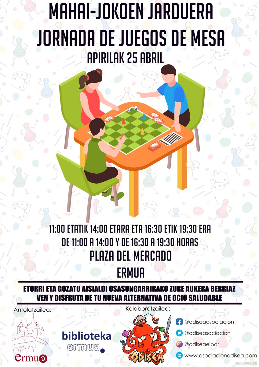 Odiseasociacion's tweet photo. Datorren apirilaren 25ean, larunbata, Ermuko merkatu plazan izango gara, adin guztientzako joko barietate ezberdinak azalduz eta parte-hartzaile guztien arteko zozketa batekin amaituz. Zuen zain gaude. https://t.co/t8Z9UQMBlG