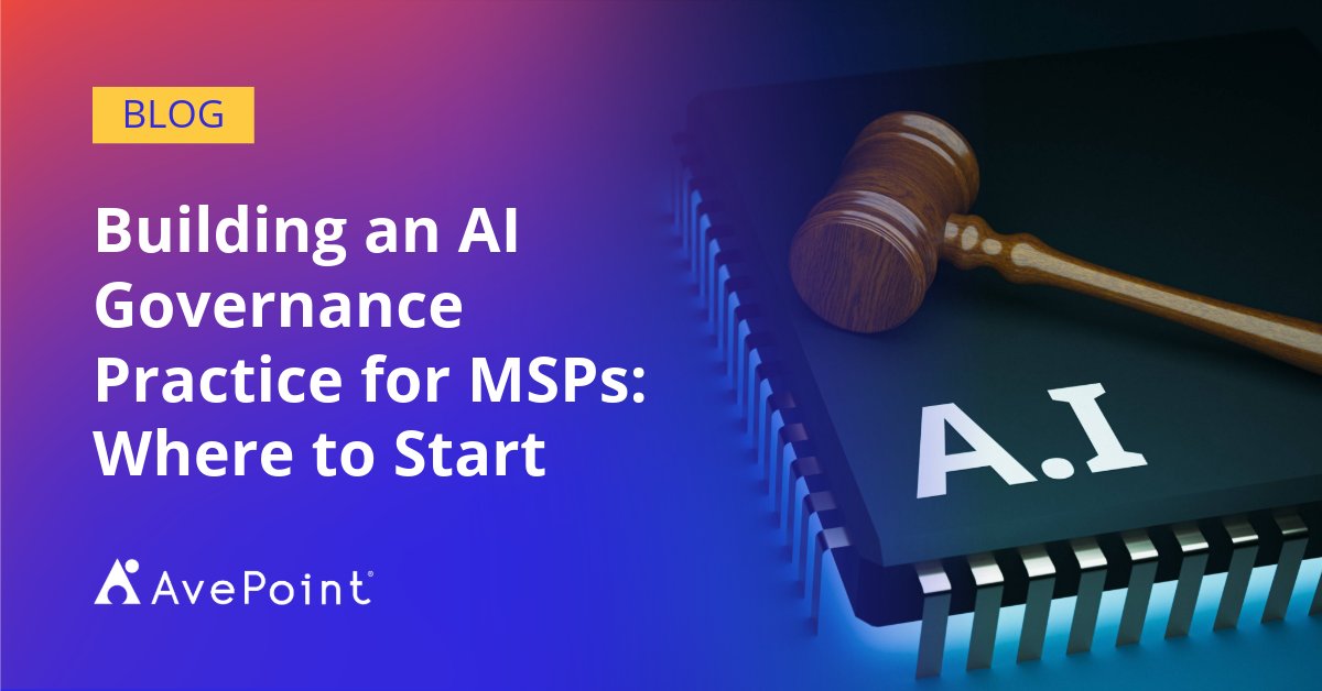AvePoint's tweet image. 94% of MSPs say they’re committed to AI governance, but only 43% are mature in delivery. Ready to close the gap? 

Start here: avpt.co/4cbXHFs

#MSP #AIGovernance #ChannelPartners