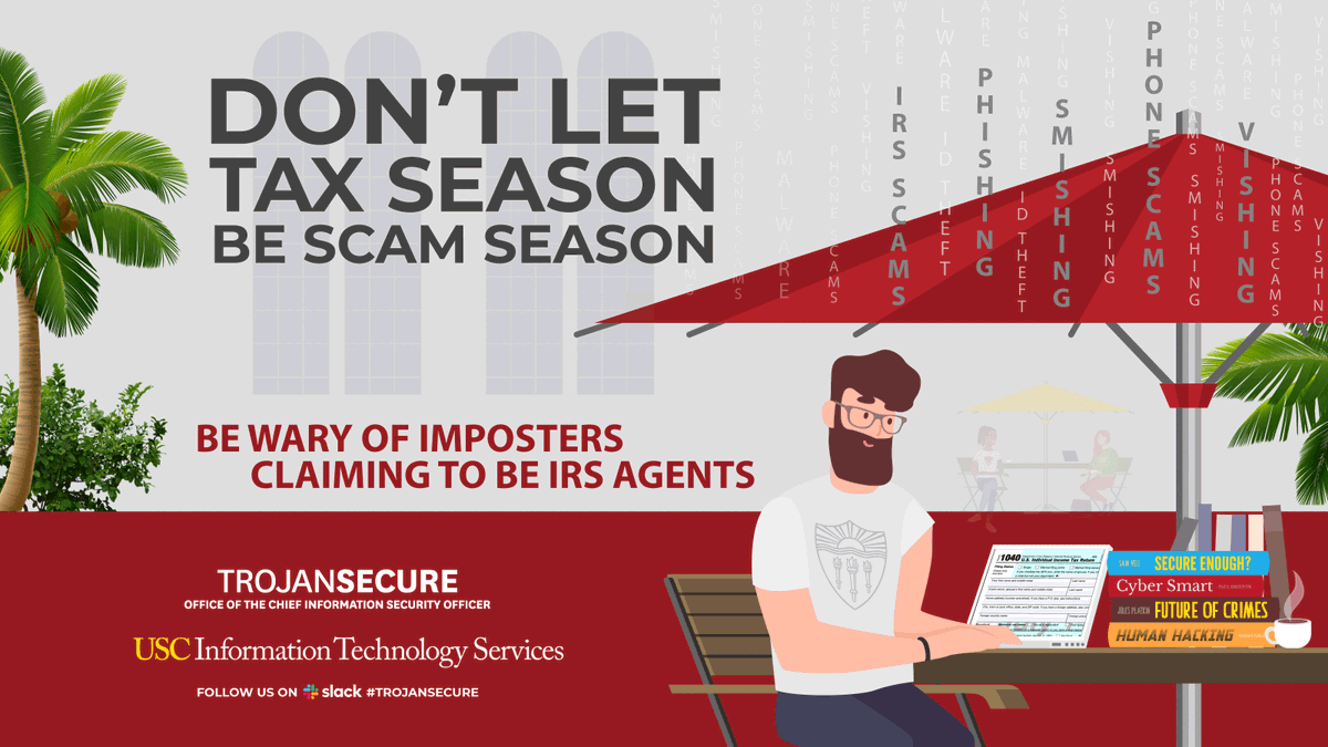 USCITServices's tweet photo. 📞 Be wary of IRS imposters
Scammers may demand immediate payment and use threats.
❌ IRS won’t threaten you
📩 Report suspicious activity to TrojanSecure
#TrojanSecure #USC #Cybersecurity #TaxScams https://t.co/G2iUnYCChU