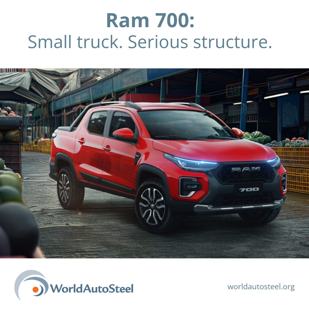 SteelYourWorld's tweet image. The Ram 700: 90% high-strength and ultra-high-strength steel in the underbody, 10% more torsional stiffness, and 700-kg+ payload capacity

#Ram700 #AdvancedHighStrengthSteel #Automotive #AHSS