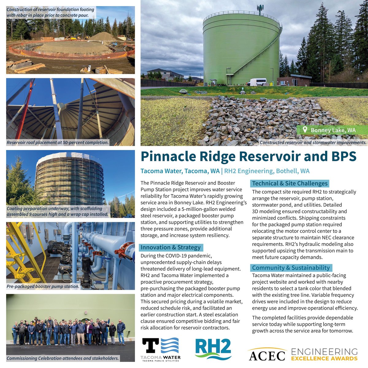 ACECWA's tweet image. ⭐ RH2, your project of the Pinnacle Ridge Reservoir and Booster Pump Station for Tacoma Water @mytpu won state bronze at the ACEC WA EEAs!

Other consultants: Ceccanti, Dakota Pump, 1 Alliance Geomatics, Holocene Drilling

#EngineeringExcellence #AEC #engineering