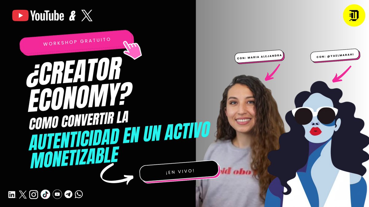 marketersweb3's tweet photo. 🚨 ¡Workshop GRATIS sobre Creator Economy! 🚨

¿Estás creando contenido pero aún no lo conviertes en ingresos? 👀

Entonces esto es para ti, aprende cómo transformar tu autenticidad en un activo monetizable 💸 (sin dejar de ser tú).

🔥 Junto a Maria Alejandra y @YaelMarahi del @eldoradoio 
🎥 En vivo
📡 Streaming por X y también en YouTube

Si eres creator, marketer o estás entrando a Web3…
este workshop te va a cambiar la forma de ver el contenido 🚀

🗓️Te esperamos 16 de Abril 7:30 pm GMT-5 🤑