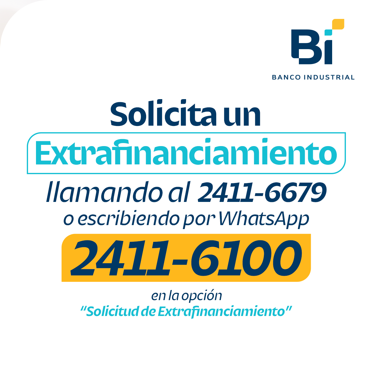 BancoIndustrial's tweet image. ¡Te damos un Extrafinanciamiento cuando más lo necesites! 💰​

Solicítalo  y recíbelo de forma rápida y segura.​

​Llámanos al 2411-6979 o escríbenos por WhatsApp aquí 👉🏻 bi.gt/3OsvFfO​

​#ContactCenter #JuntosSiempreHaciaAdelante