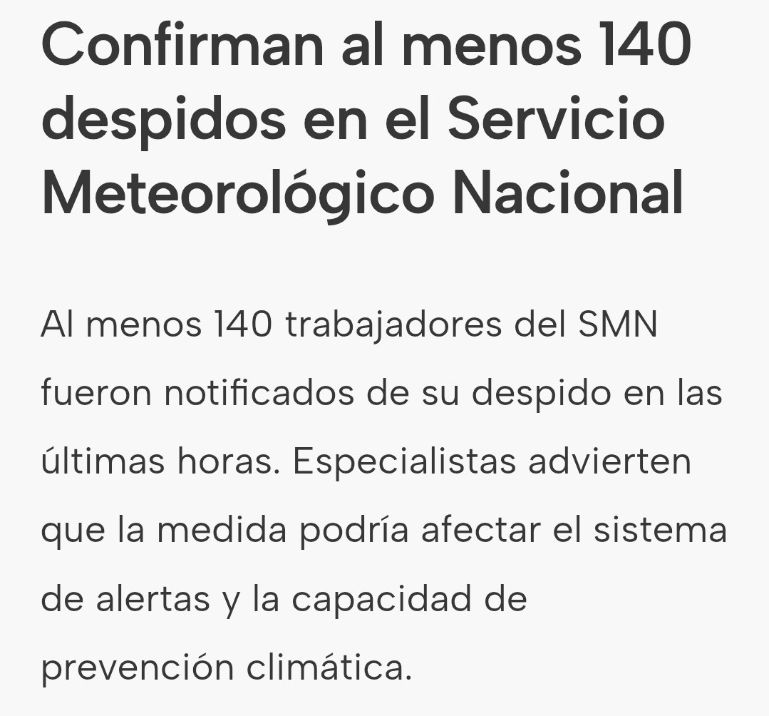 Finalmente se confirmaron 140 despidos en el SMN y se espera al menos 100 mas en los próximos meses.
