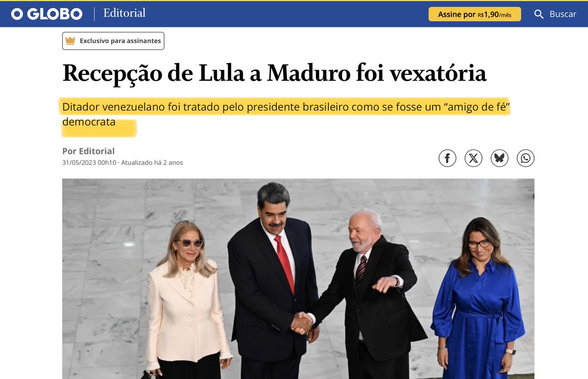⚠️ O narcopresidente Maduro subiu a rampa com tapete vermelho. 

Dizer que Lula Bilontra é amigo do vagabundo venezuelano é calúnia, crime contra a honra? 

Meu Amigo Flávio <a href="/FlavioBolsonaro/">Flávio Bolsonaro</a>