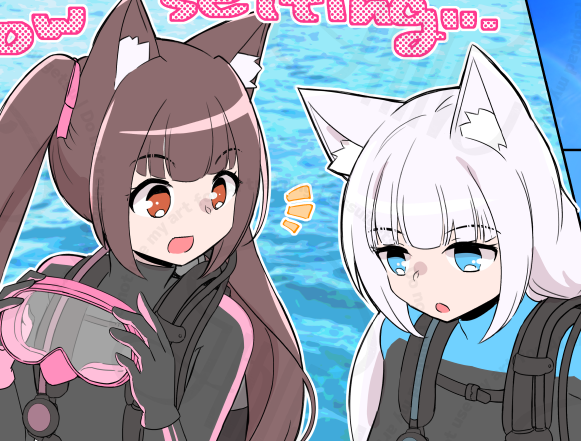 ssuigetsu's tweet image. skeb納品しました〜〜ダイビングするネコぱらのショコラちゃんバニラちゃんです🍫🍨
ご依頼ありがとうございました！！筆が遅い！！
skeb.jp/@ssuigetsu/wor…