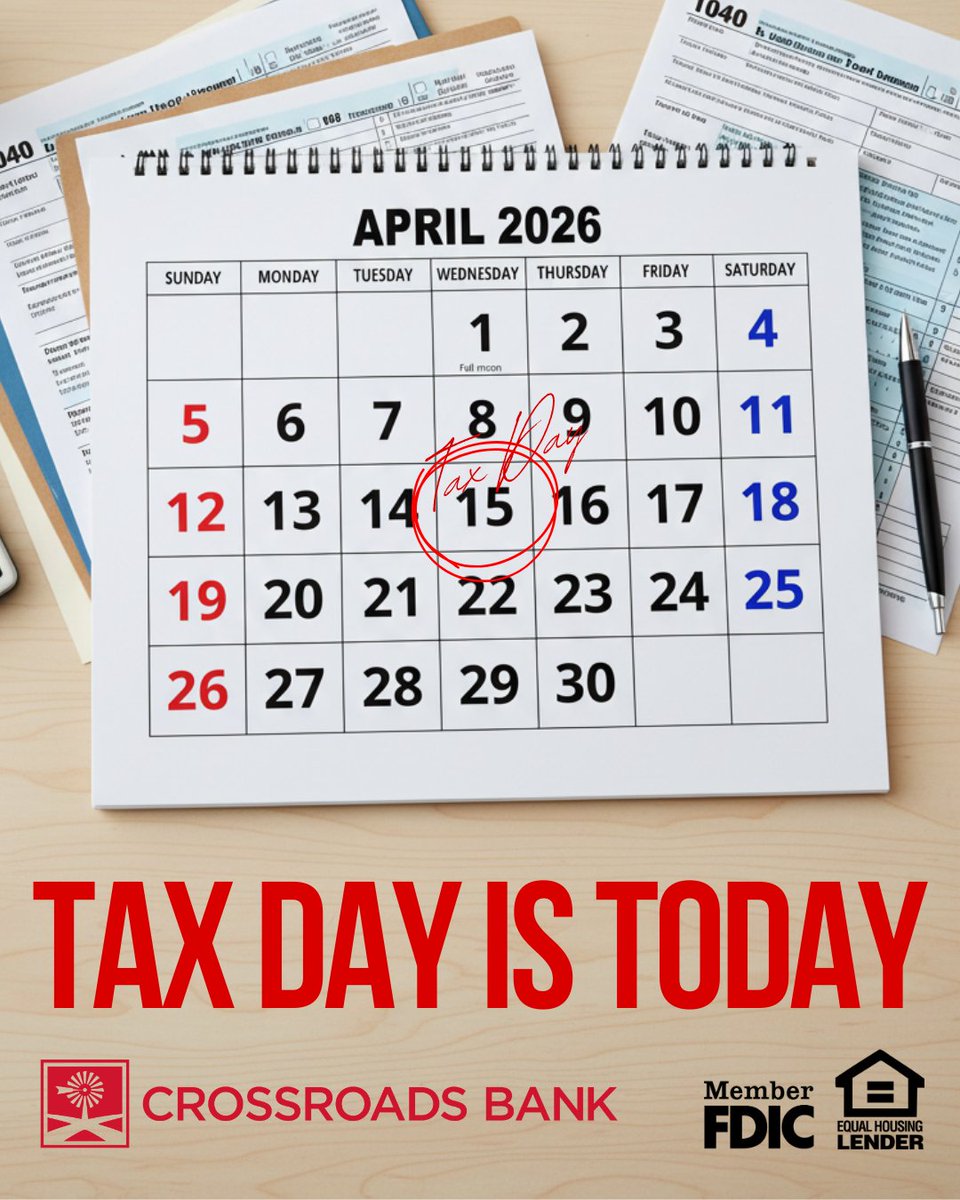 crbanktx's tweet photo. Make sure your return is filed and any payments are submitted before the deadline.

Visit one of our four locations if you need guidance on your next financial step.

𝐌𝐞𝐦𝐛𝐞𝐫 𝐅𝐃𝐈𝐂 | 𝐄𝐪𝐮𝐚𝐥 𝐇𝐨𝐮𝐬𝐢𝐧𝐠 𝐋𝐞𝐧𝐝𝐞𝐫

#CrossroadsBank #TaxDay #FinancialWellness https://t.co/jChTrpV7hq