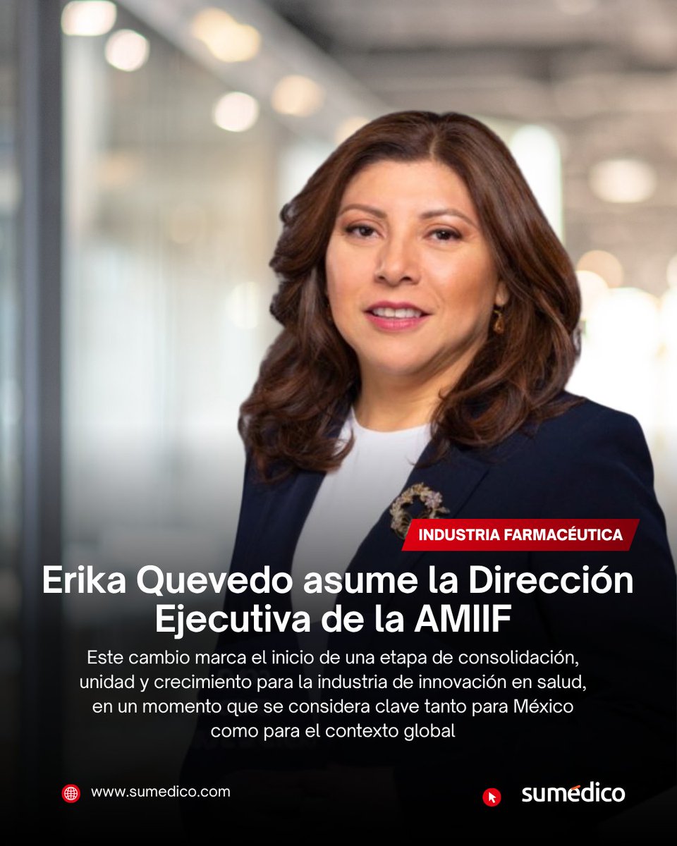 sumedico's tweet image. #sumedicoalminuto | Erika Quevedo asume la Dirección Ejecutiva de la @AMIIFMx  para potenciar la innovación en salud

Este cambio marca el inicio de una etapa de consolidación, unidad y crecimiento para la industria

sumedico.com/lideres-de-la-…

#Salud #Innovación #AMIIF