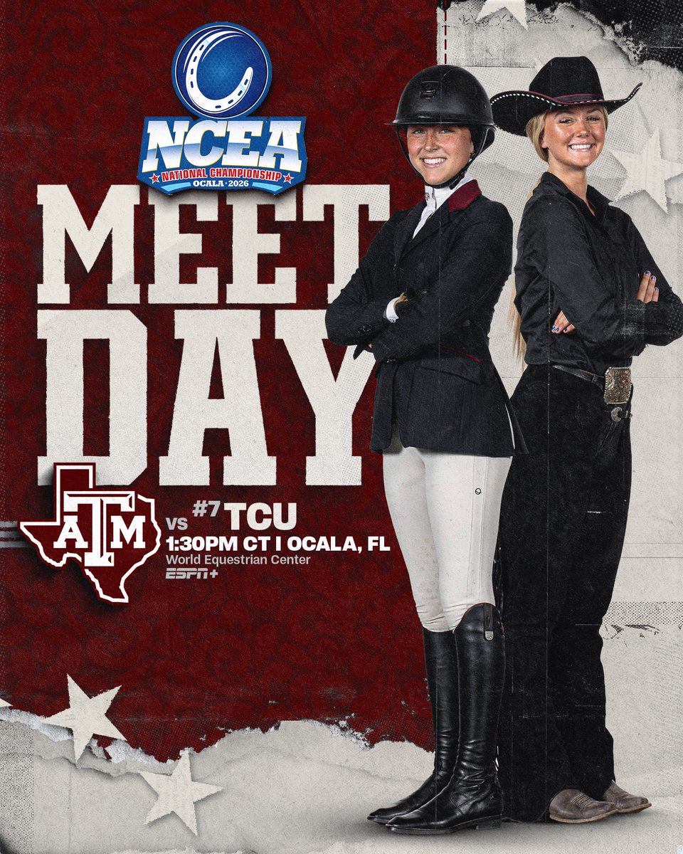 AggieEquestrian's tweet image. It all starts today 🤩

🆚 (7) TCU
⏰ 1:30 PM CT
🏟️ World Equestrian Center
📍 Ocala, Florida
📺 ESPN+
📊 aggi.es/4dPXY22

#GigEm | #Relentless