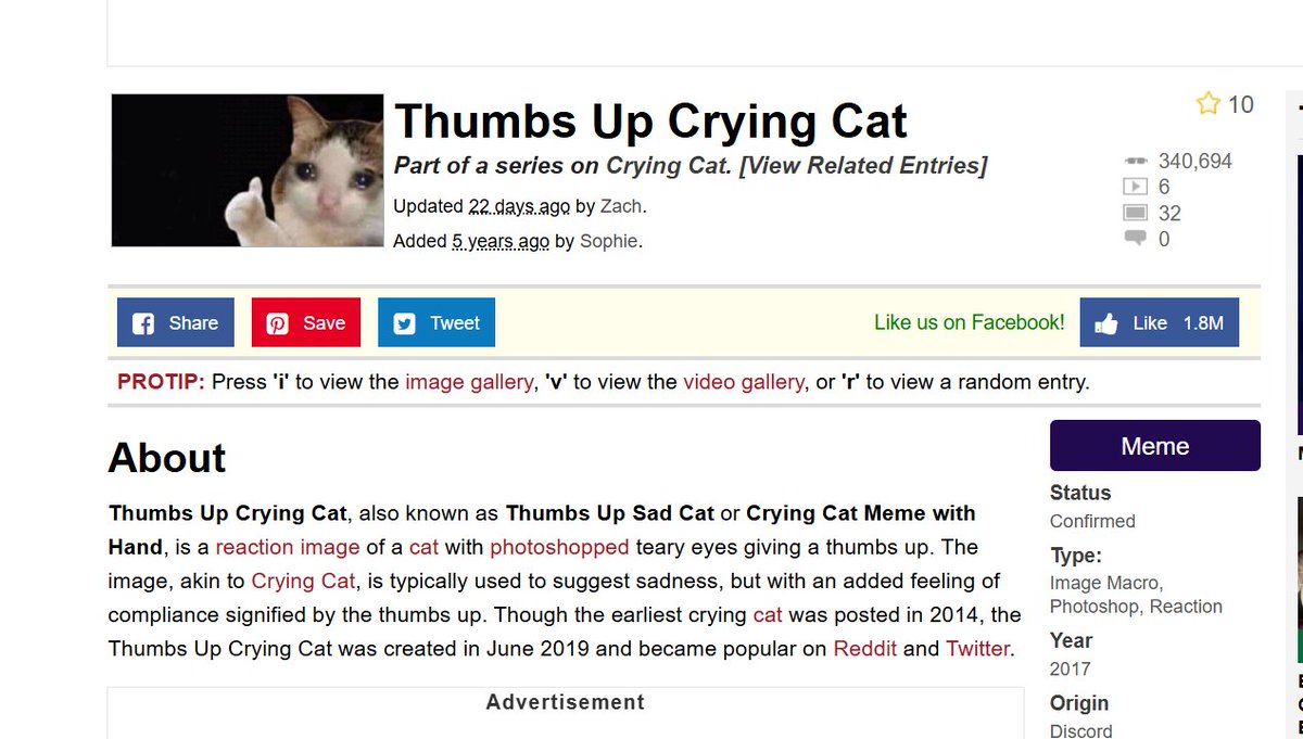 RioT_xbt's tweet photo. THE KNOW YOUR MEME CALLS IT THUMBS UP CRYING CAT

https://t.co/1fHDtyahEE https://t.co/OtRVguerpb