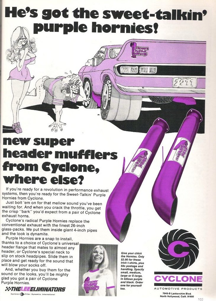 “Give your chick the hornies.”  (‘72)