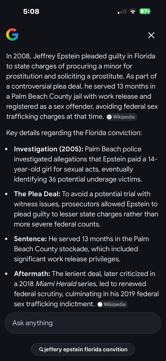 morriz50's tweet photo. @YourAnonNews 2005 investigations 2008 conviction … 10 second google search . 🤷🏻‍♂️ https://t.co/hbpsVsbmsx