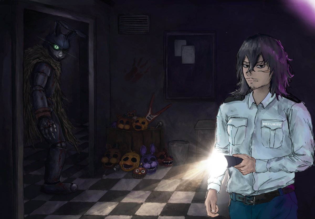 noirizuku's tweet photo. “aizawa, what’s that behind you?” #mha x #fnaf art https://t.co/wBr3Aj2hcP