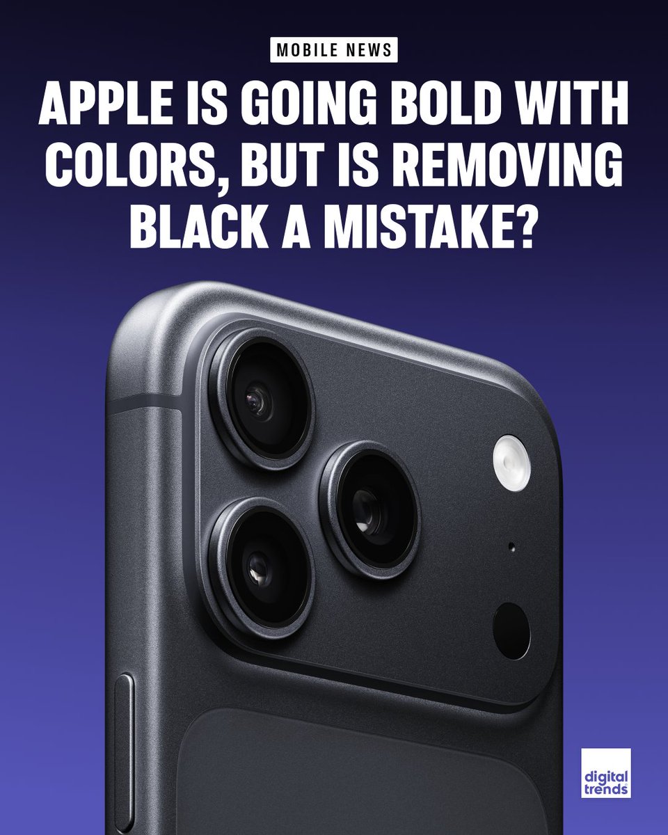 DigitalTrends's tweet image. Rumors suggest Apple may once again leave out black on the iPhone 18 Pro, after the 17 Pro already broke from tradition. That could be frustrating for longtime fans. Does it bug you to not have a black option?

#apple #iphone #iphone18pro #technology #technews