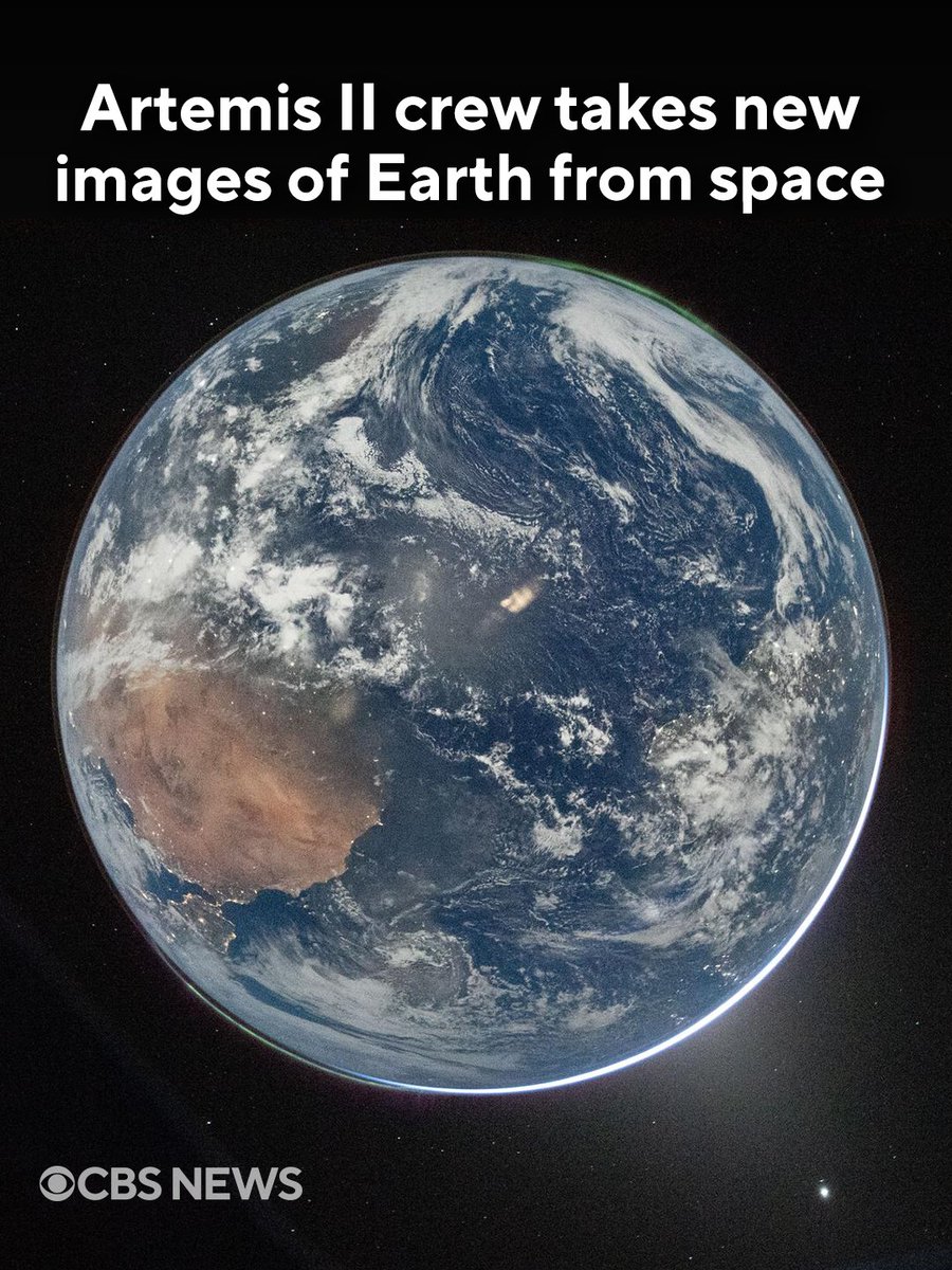 CBSNews's tweet photo. "Even in darkness, we glow."

NASA released new stunning images of Earth from space taken by the Artemis II crew as they continued on their journey towards the moon.

📷: NASA https://t.co/SFTAQ26xXF https://t.co/8df0bCGAYC