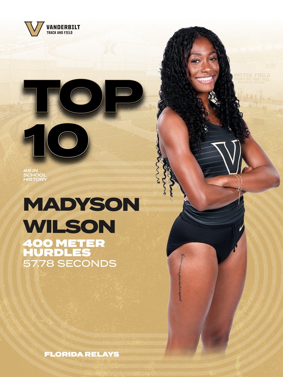 vandyxctrack's tweet photo. Madyson tops her personal best in the 400-meter hurdles by 0.31 seconds and holds down the 8th spot on the Vandy all-time list!
#AnchorDown https://t.co/zcPmEvxWWx