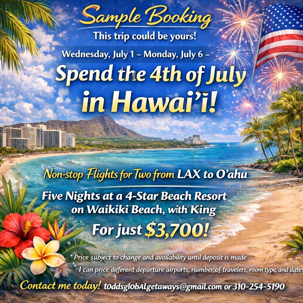 ToddFlora's tweet image. Time for today's Sample #Booking!

As always, this is a very real #vacation getaway I researched just moments ago.

Don't have plans for #July4th? ... Now you do! 

Please consider the following as something you've earned. #Waikiki