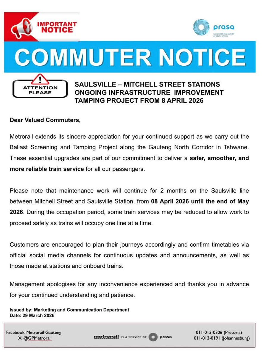 Gauteng Metrorail tweet media