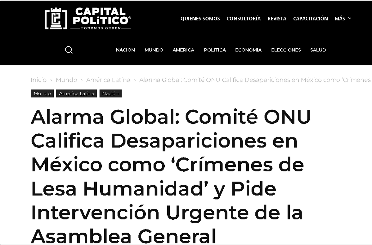 NOCAUT A SHEINBAUM:
Salió el peine de ¿Por qué ? Cártel de MORENA negaba información de DESAPARECIDOS por más de un año 
Resolución del Consejo de la Seguridad la ONU, declara que desapariciones en México, son YA CRIMENES DE LESA HUMANIDAD
Piden ASAMBLEA URGENTE pleno de la ONU.