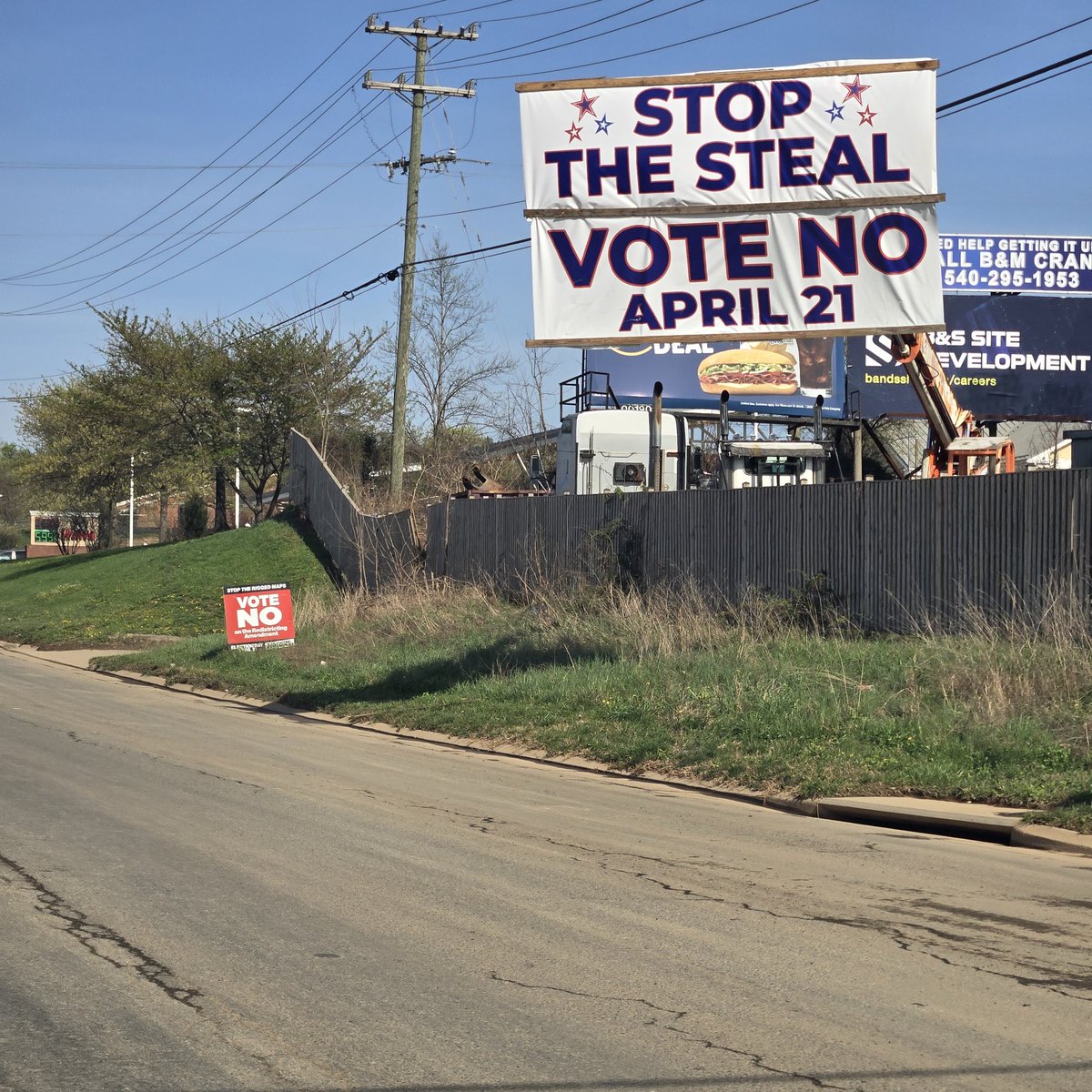 Democrats have unlimited foreign and out of state money...but we have ordinary Virginians...like this guy who I drove by today.

Get out and vote No!