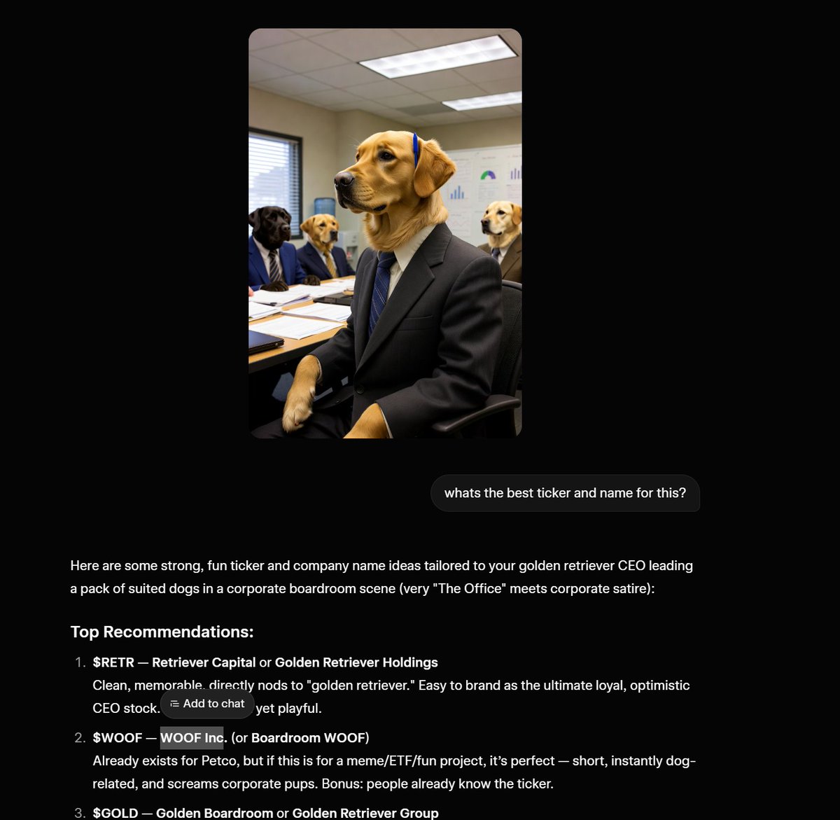 RioT_xbt's tweet photo. GROK SAID THE BEST TICKER AND NAME FOR THE MEME MATERIAL IS $WOOF 

WOOF Inc.

https://t.co/YFAdNM6vfu https://t.co/O0F11BcF11