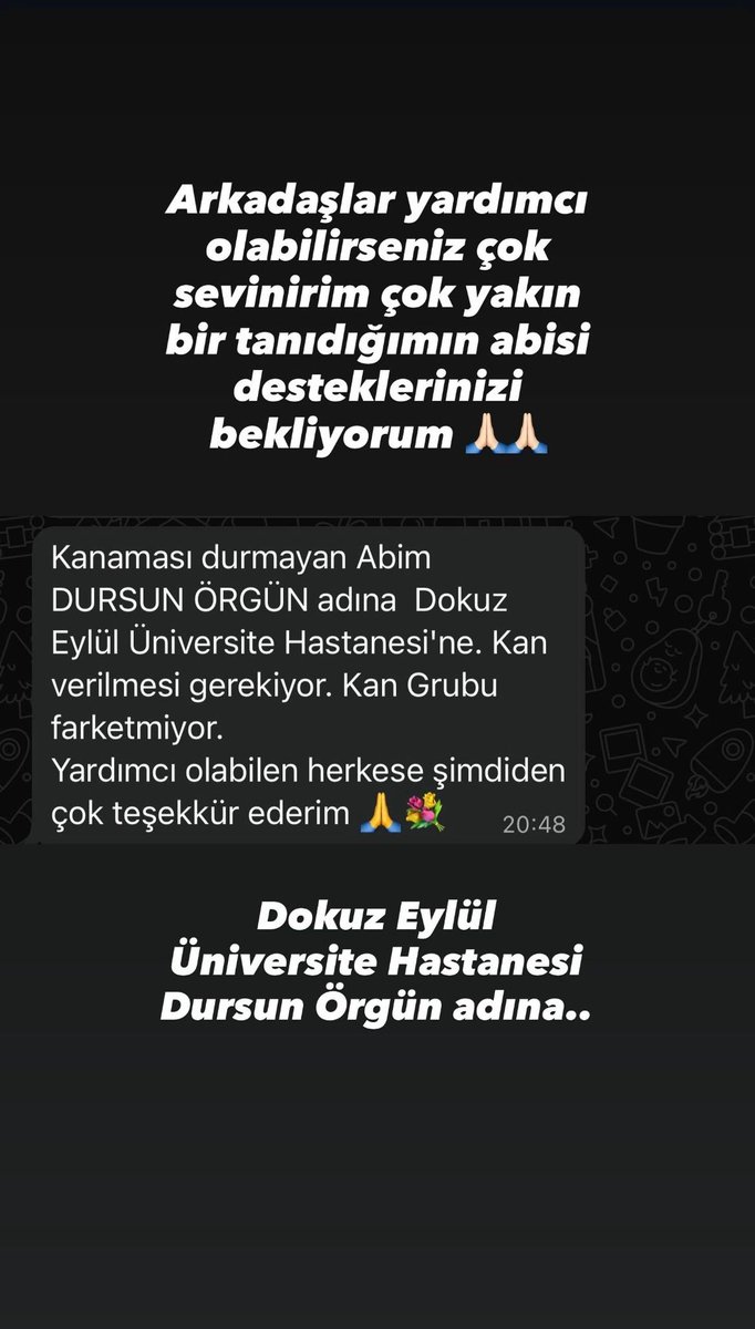 breezeisnowhere's tweet photo. 🔴ACİL🔴

İzmir Dokuz Eylül Üniversitesi Hastanesi'nde yatmakta olan
Kanaması durmayan DURSUN ÖRGÜN adına 
ACİL KAN ihtiyacı vardır
Kan grubu farketmemektedir.
Yardımcı olabilecek herkese teşekkür ederiz.

Lütfen paylaşın, durum acil...

@ahbap @Haydi_Ahbap @Tumyad4 https://t.co/AUAcRHAfwB