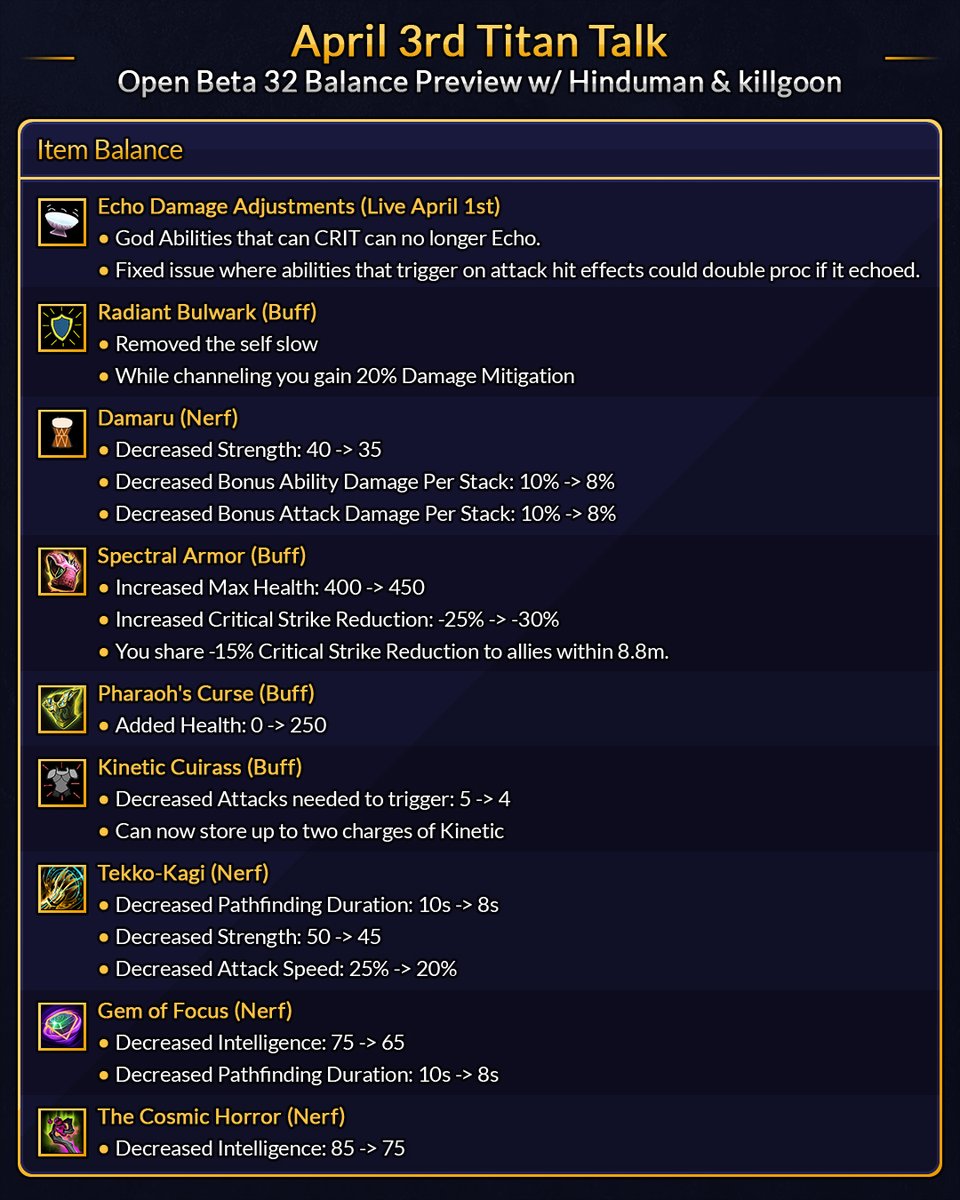 BluesUltra's tweet photo. The latest set of balance changes was shared on today's Titan Talk, going live with Ratatoskr's release!

Follow along with this week's overview and a recap of all the Q&amp;A that followed. https://t.co/EIQoOBWglG