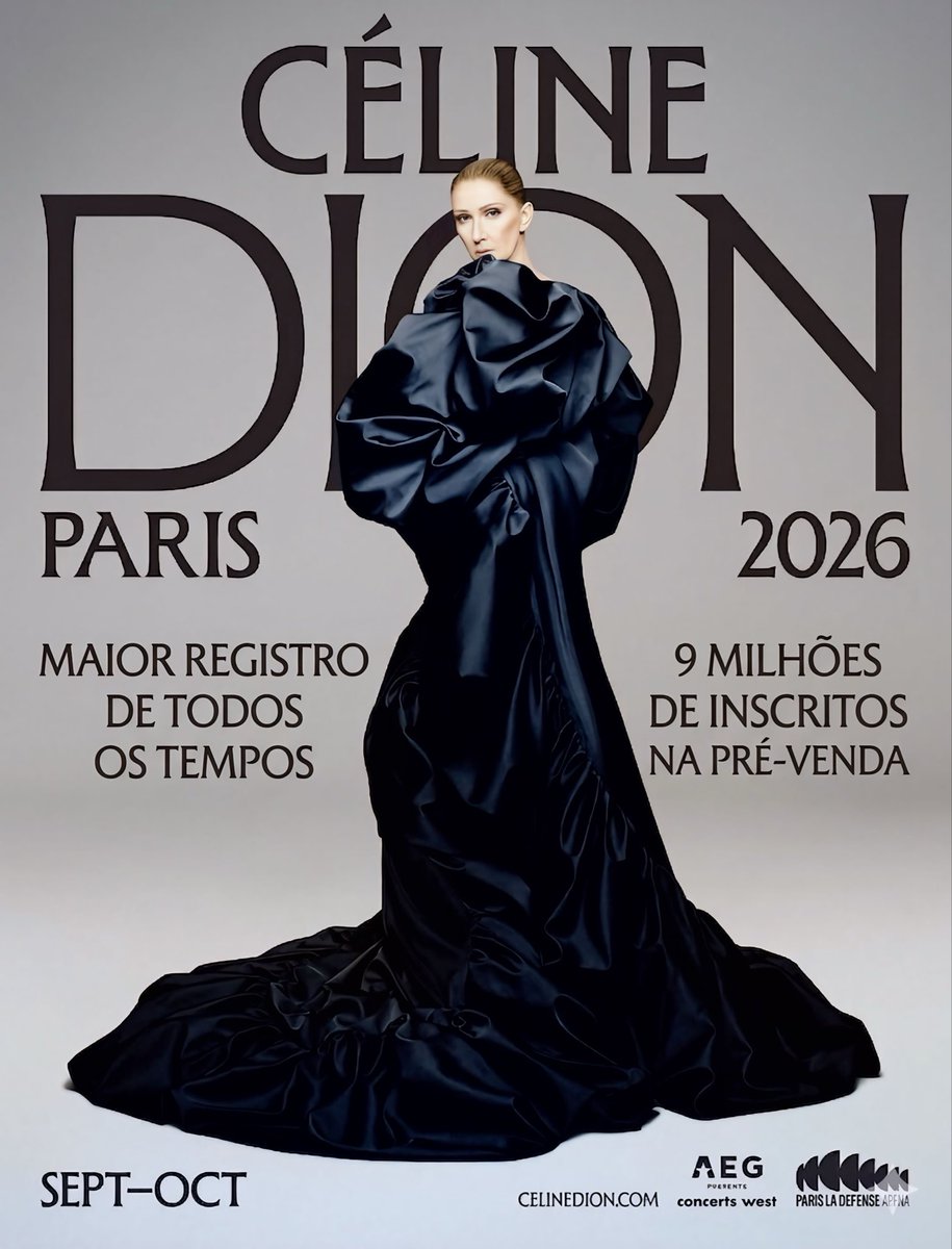 DionaticsBrazil's tweet photo. A volta de #CelineDion aos palcos já entrou para a história antes mesmo da estreia. A temporada especial da cantora em Paris registrou uma demanda impressionante por ingressos, com cerca de 9 milhões de inscrições na plataforma de pré-venda.

#DionaticsBrazil #CelineDionParis2026 https://t.co/DqloLRSkwI