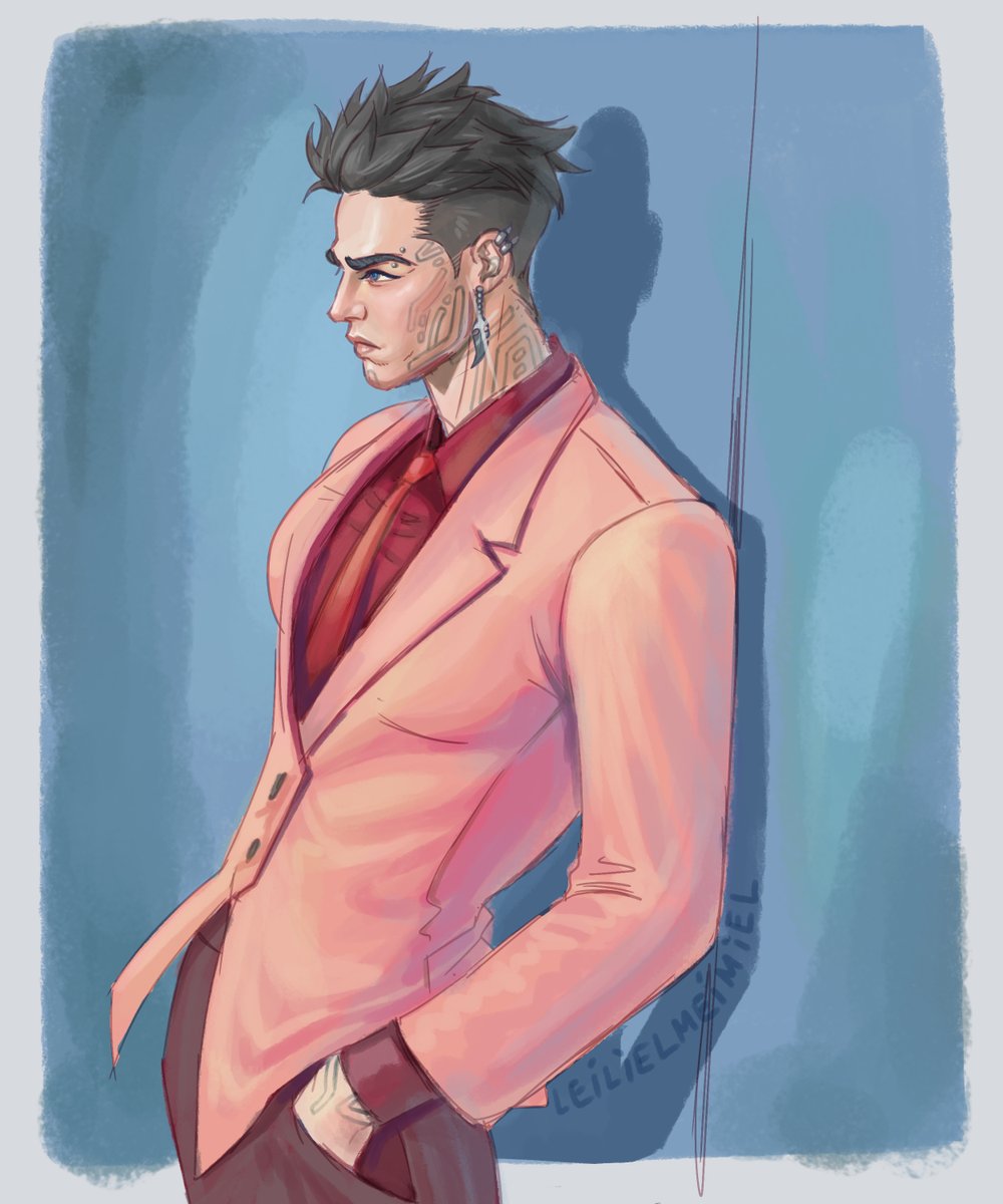 MeiLeiLight's tweet photo. It started with some random doodles of Nai, but then I remembered those official chibi arts of them all where he was in a suit and everything just clicked.

Modern AU villain Nai in a pale pink suit, covered in tattoos and piercings…

#trigun #millionsknives https://t.co/Pjna36zVji